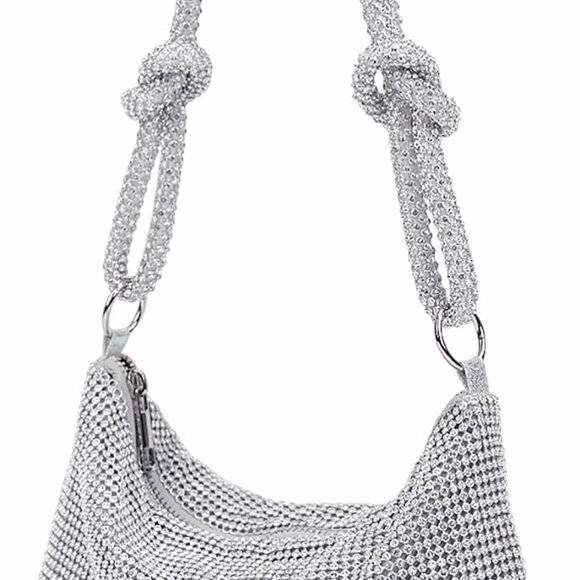 Silver Rhinestone Clutch Purse - Sparkling Evening Handbag for Women, 10x6.5 - Picture 1 of 7